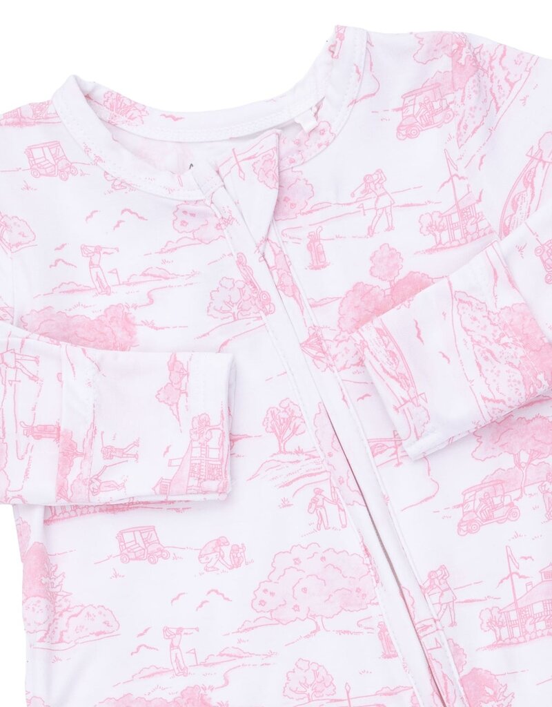 Angel Dear Golf Toile Pink 2 Way Ruffle Back Zipper Footie