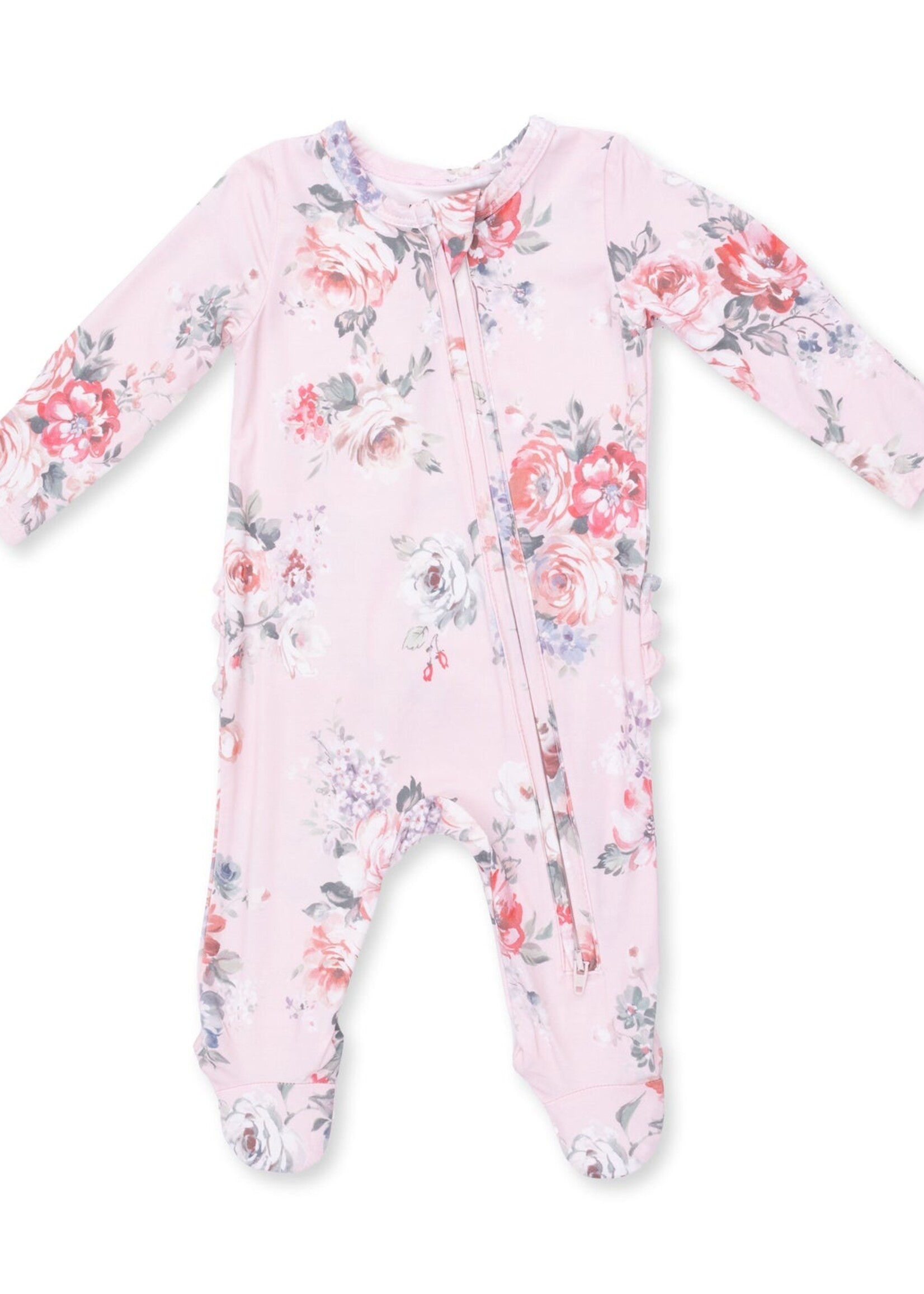 Angel Dear Painterly Rose Bouquets 2 Way Ruffle Back Zipper Footie