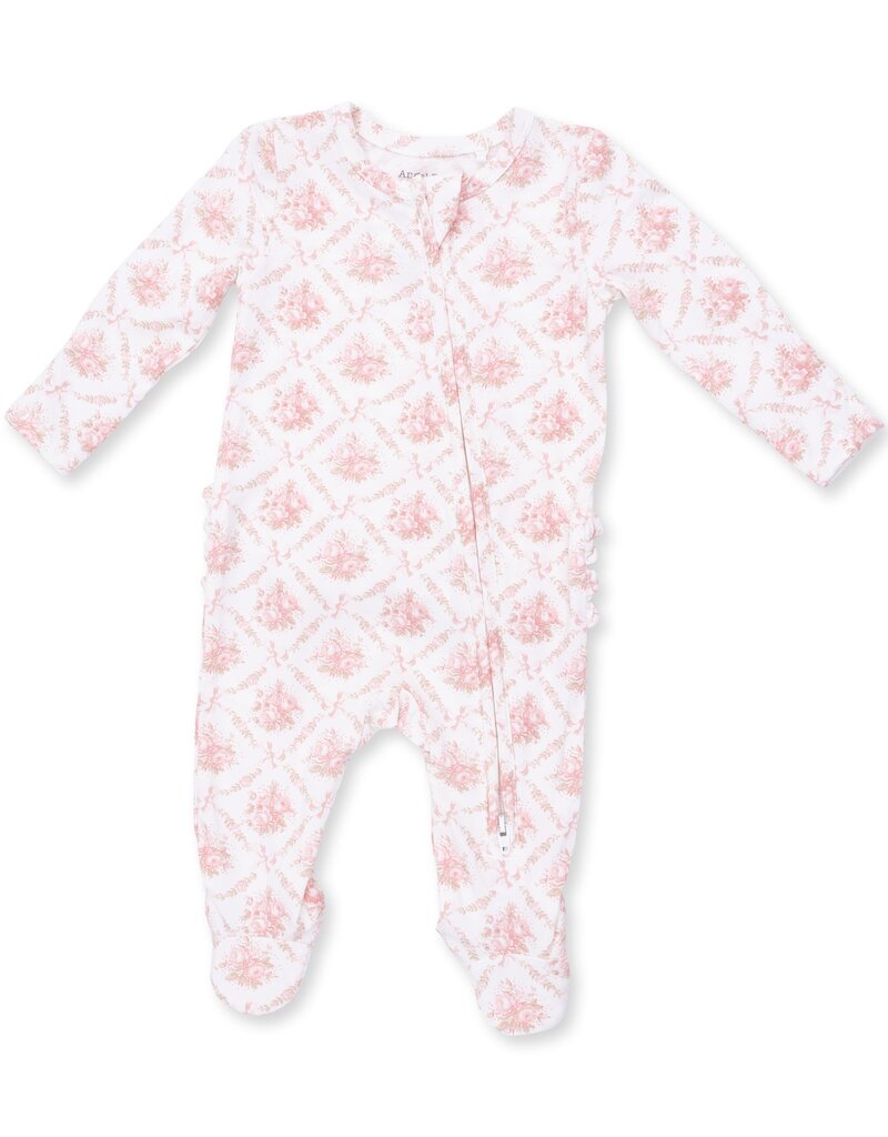 Angel Dear Rose Bow Lattice 2 Way Ruffle Back Zipper Footie
