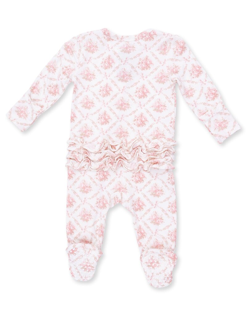 Angel Dear Rose Bow Lattice 2 Way Ruffle Back Zipper Footie