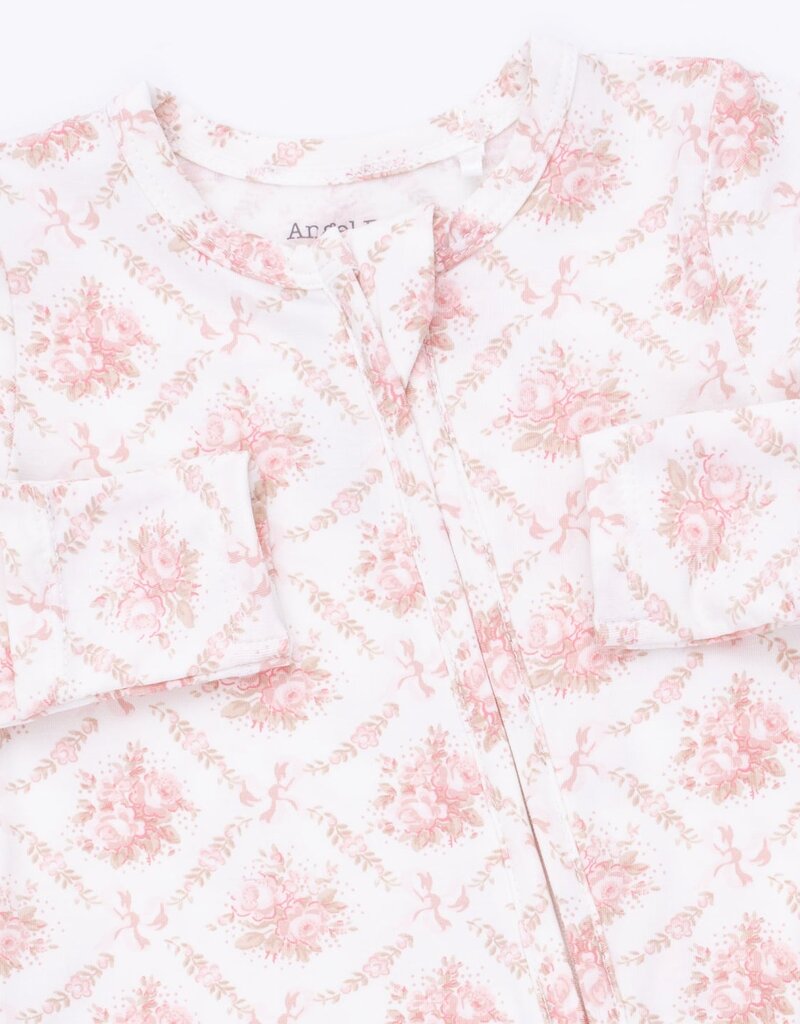 Angel Dear Rose Bow Lattice 2 Way Ruffle Back Zipper Footie