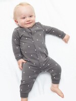 Angel Dear Lightning Bolt French Terry Baseball Collar Button Up Romper