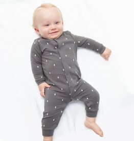 Angel Dear Lightning Bolt French Terry Baseball Collar Button Up Romper