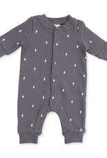 Angel Dear Lightning Bolt French Terry Baseball Collar Button Up Romper