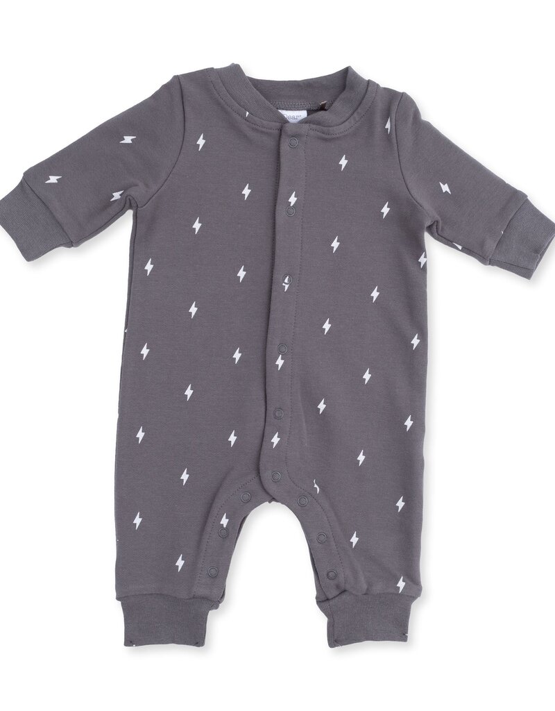 Angel Dear Lightning Bolt French Terry Baseball Collar Button Up Romper