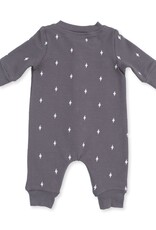 Angel Dear Lightning Bolt French Terry Baseball Collar Button Up Romper
