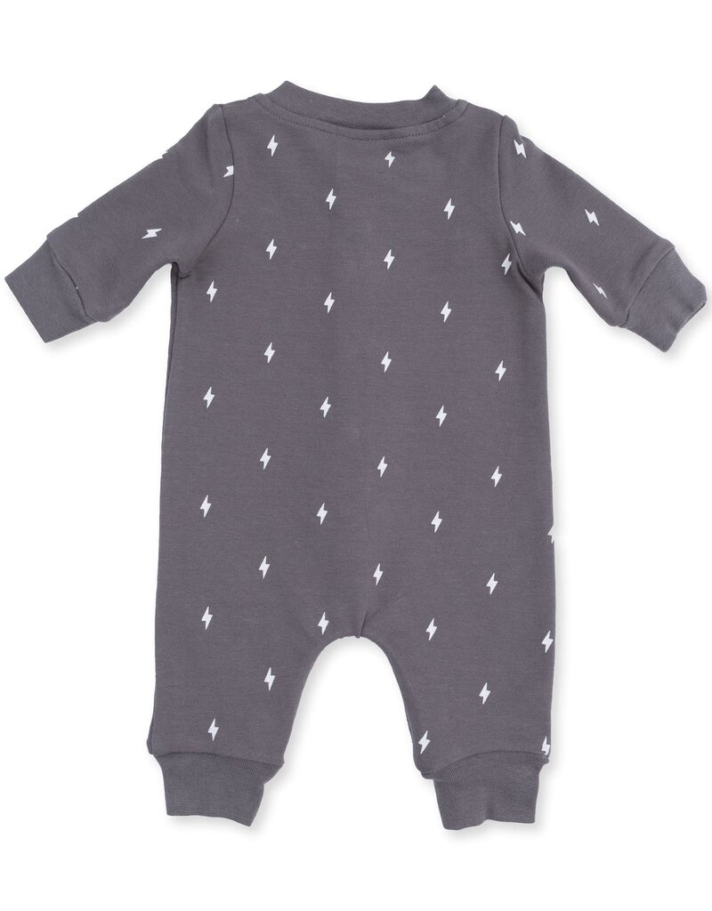 Angel Dear Lightning Bolt French Terry Baseball Collar Button Up Romper