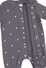 Angel Dear Lightning Bolt French Terry Baseball Collar Button Up Romper