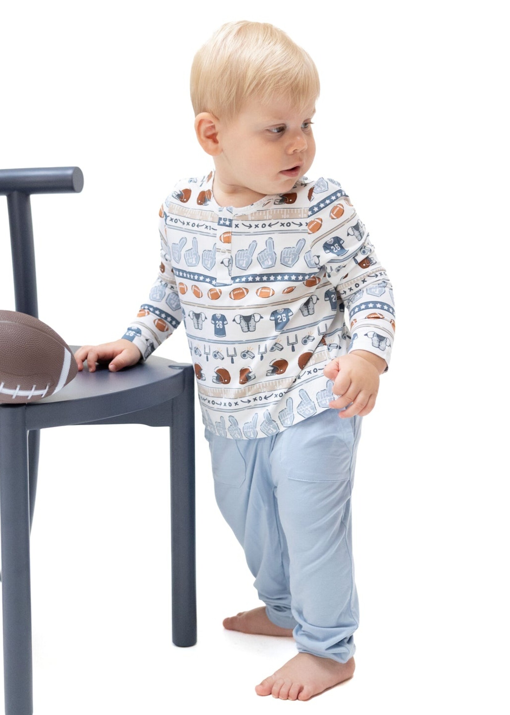 Angel Dear Football Stripe Long Sleeve Henley and Jogger