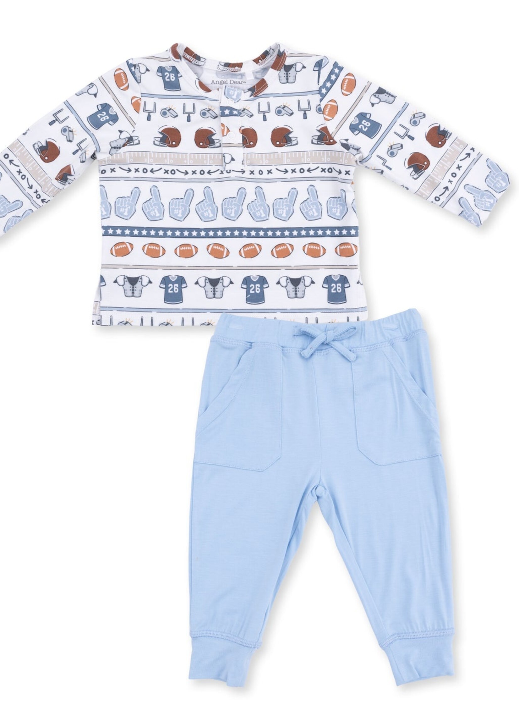 Angel Dear Football Stripe Long Sleeve Henley and Jogger