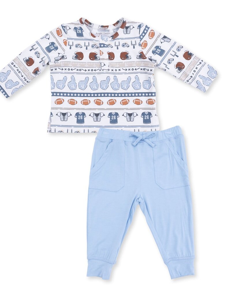 Angel Dear Football Stripe Long Sleeve Henley and Jogger