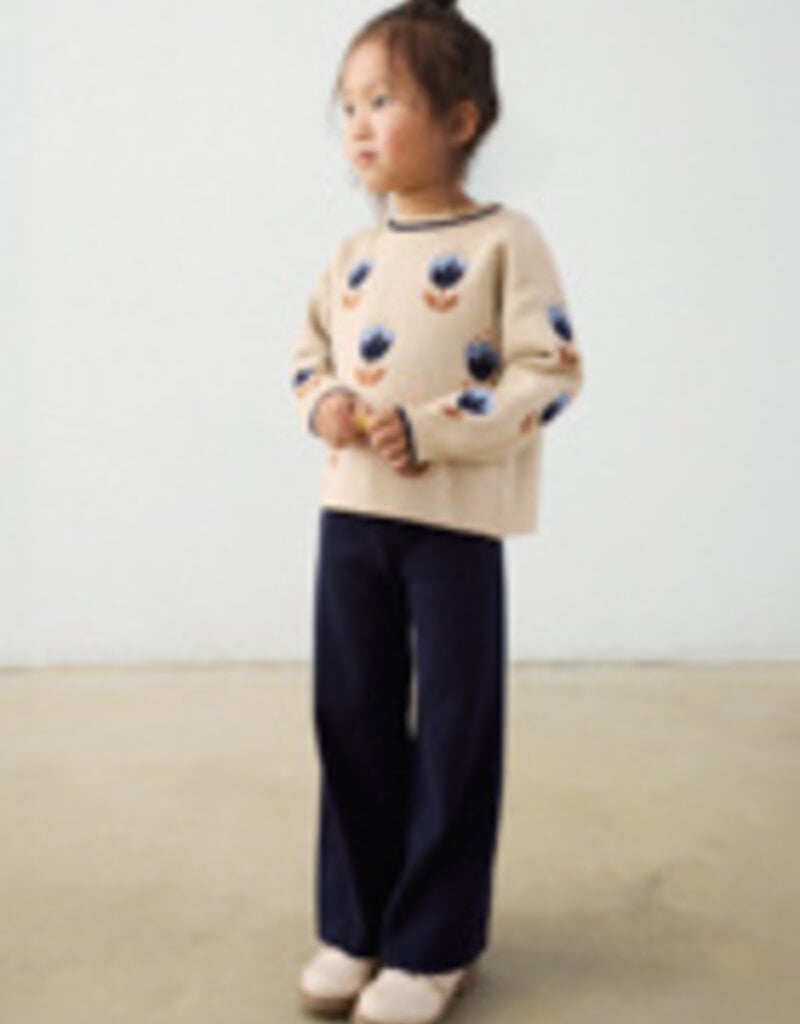Mayoral Tulip Print Sweater/Navy Knit Pant Set