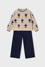 Mayoral Tulip Print Sweater/Navy Knit Pant Set