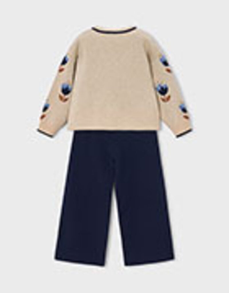 Mayoral Tulip Print Sweater/Navy Knit Pant Set