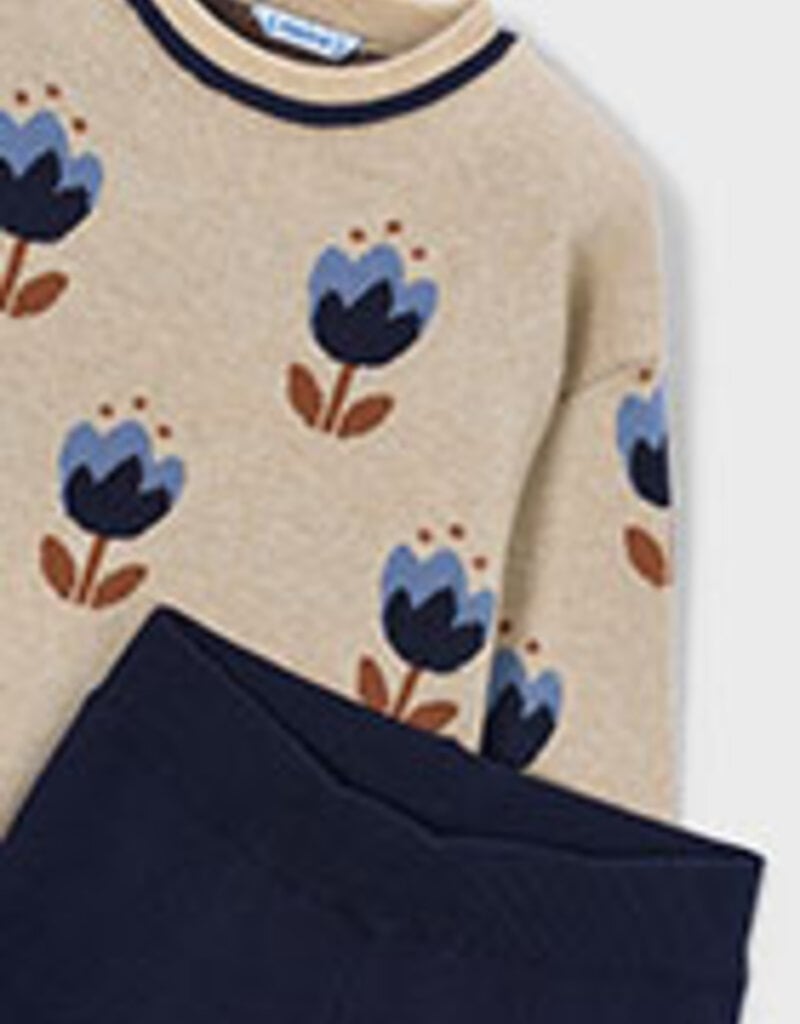 Mayoral Tulip Print Sweater/Navy Knit Pant Set