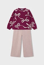 Mayoral Cranberry Sweater/Khaki Knit Pant Set