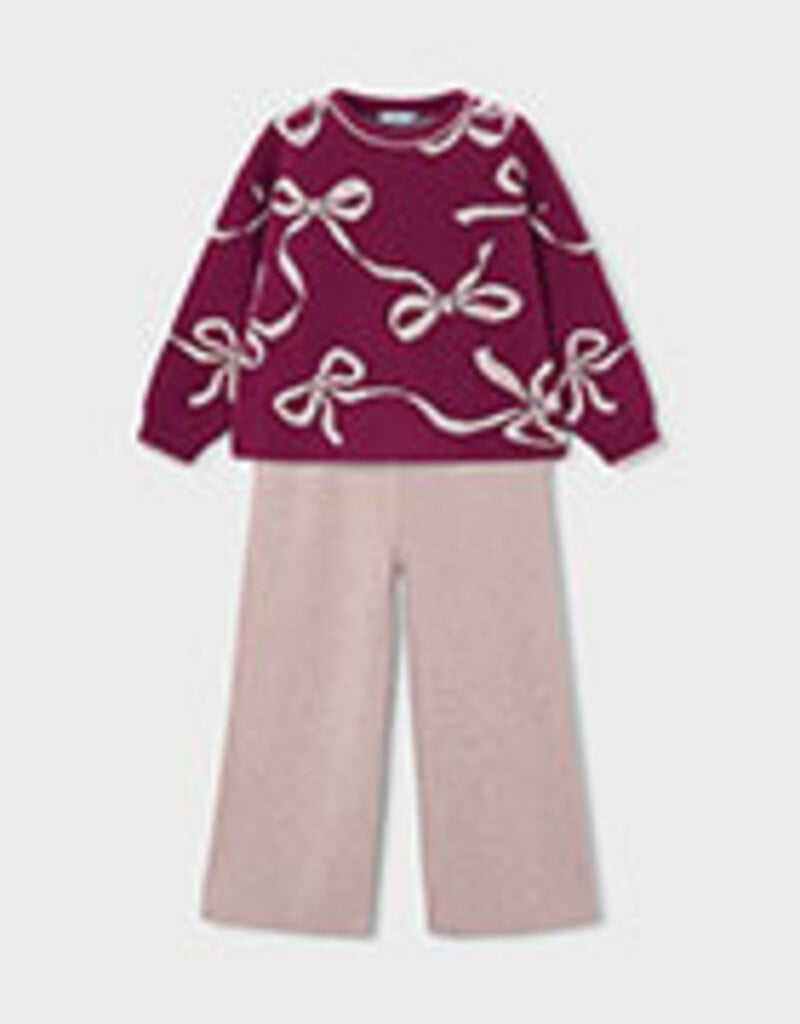 Mayoral Cranberry Sweater/Khaki Knit Pant Set