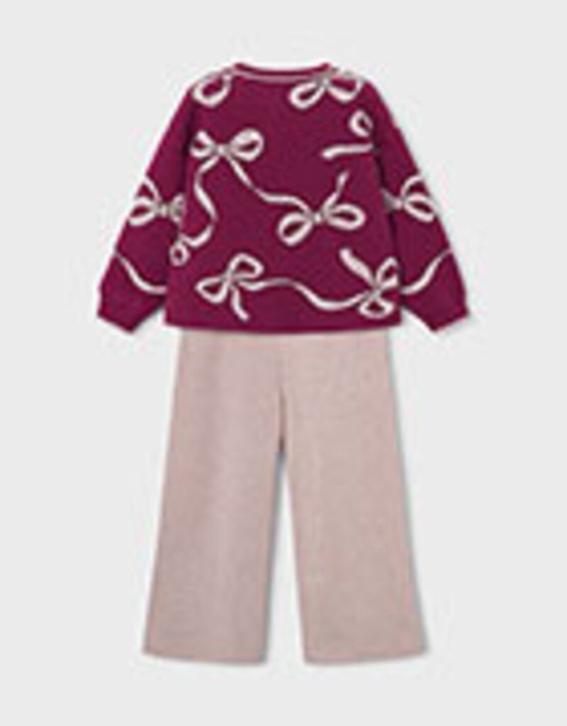 Mayoral Cranberry Sweater/Khaki Knit Pant Set