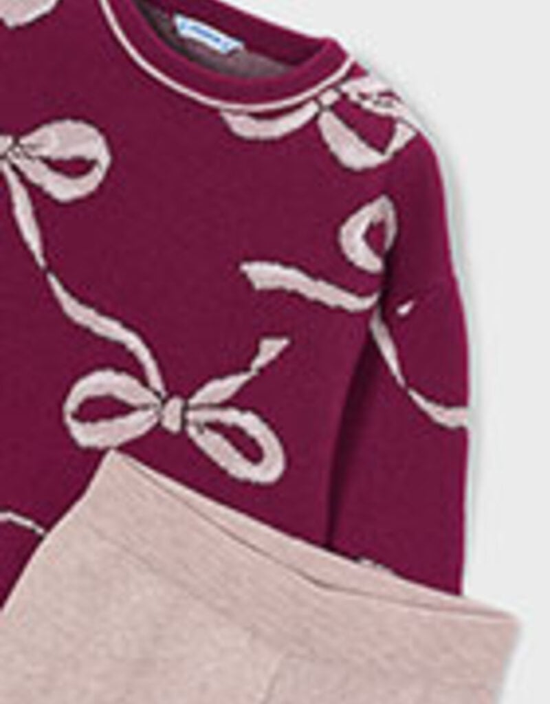 Mayoral Cranberry Sweater/Khaki Knit Pant Set
