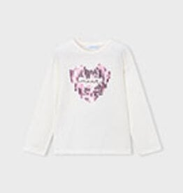 Mayoral White L/S Sequin Heart Tee