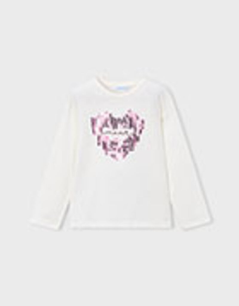 Mayoral White L/S Sequin Heart Tee