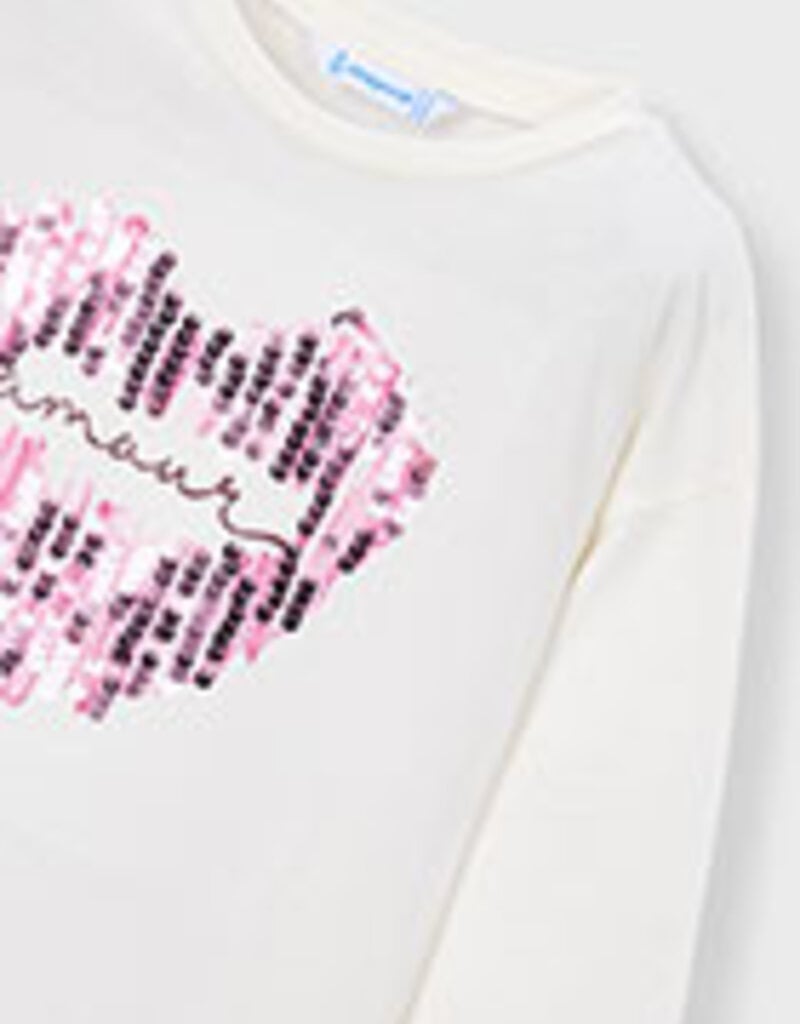 Mayoral White L/S Sequin Heart Tee