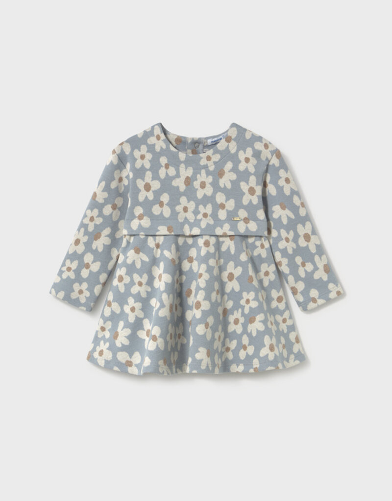 Mayoral Flower Print Knit Dress Lt Blue
