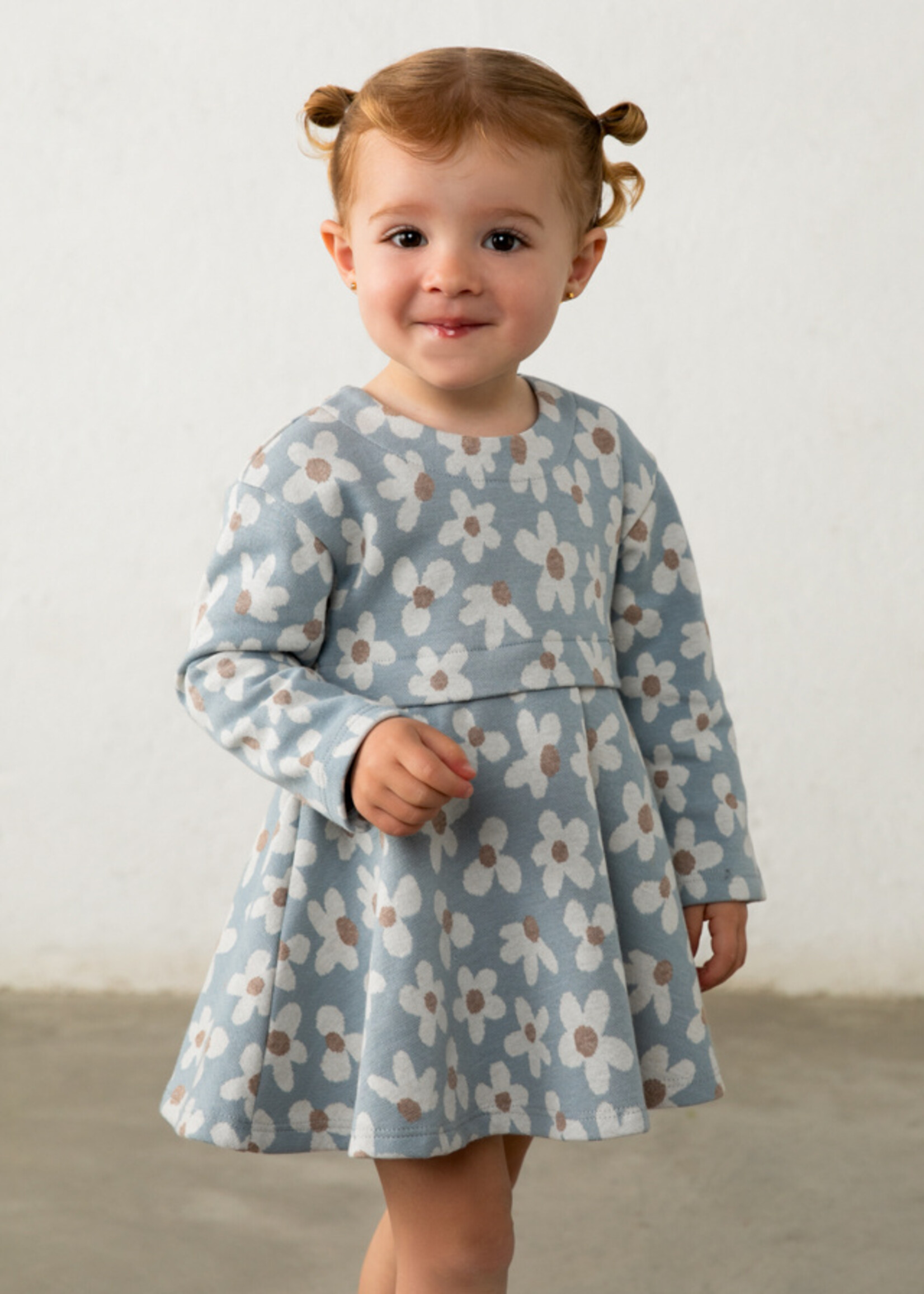 Mayoral Flower Print Knit Dress Lt Blue