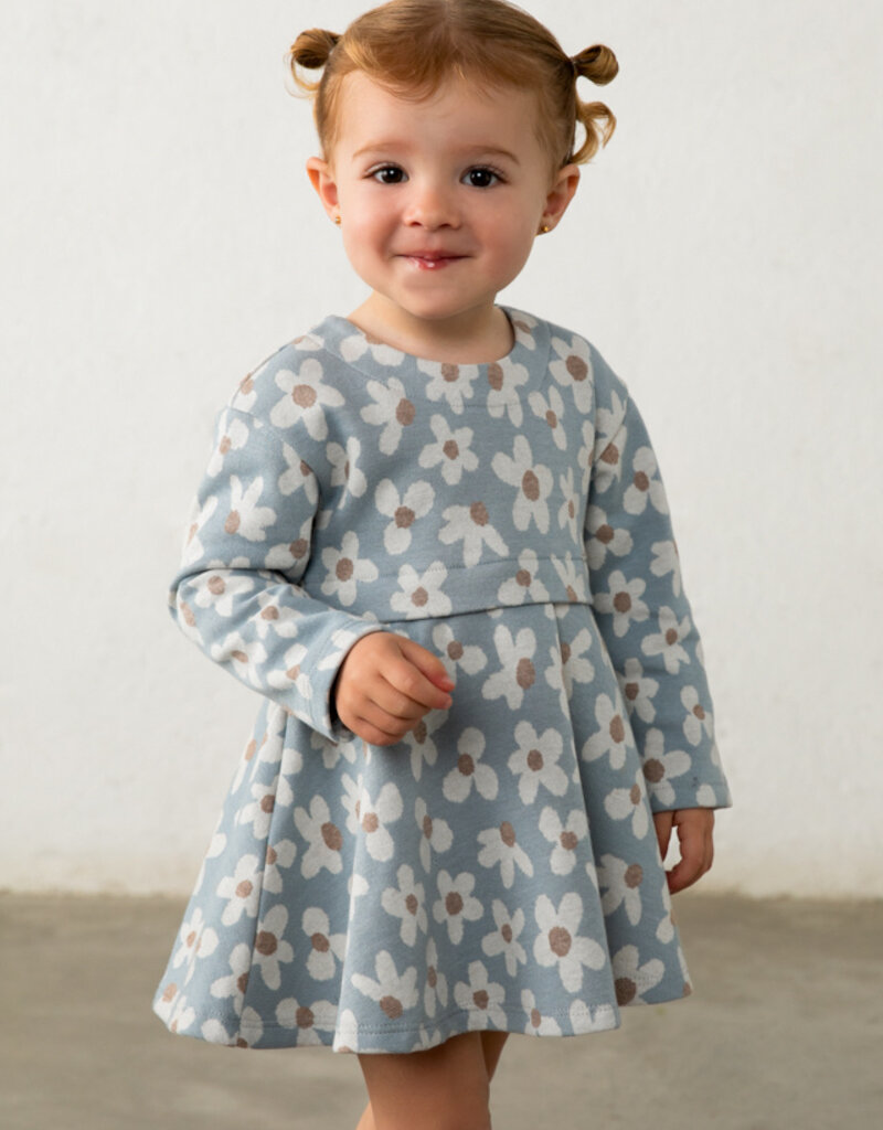 Mayoral Flower Print Knit Dress Lt Blue