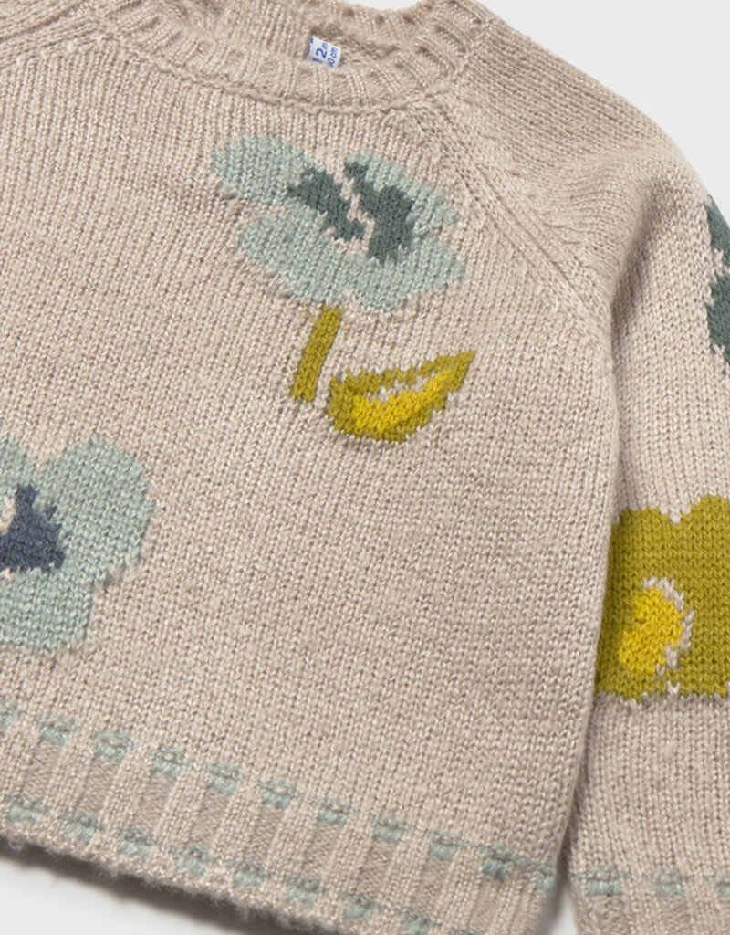 Mayoral Lt Pink Jacquard Flowered Sweater