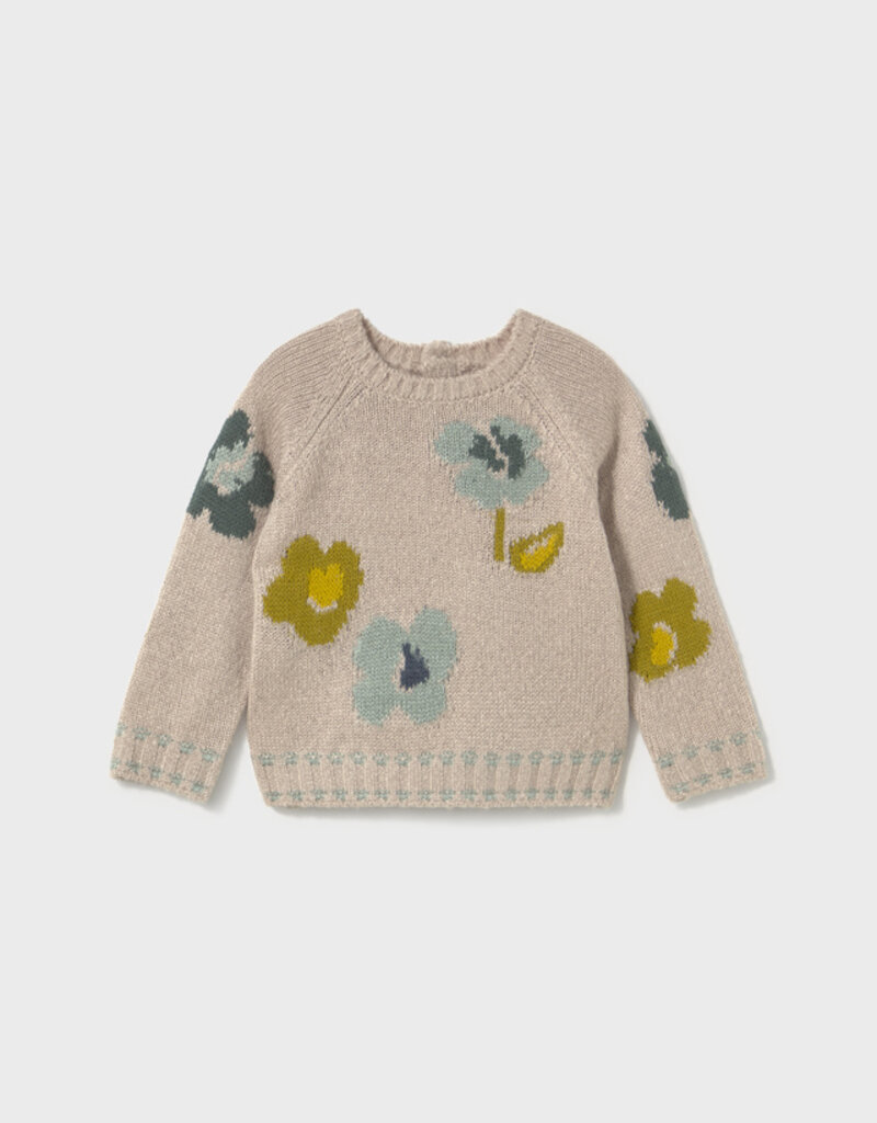 Mayoral Lt Pink Jacquard Flowered Sweater