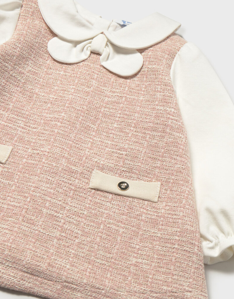 Mayoral Lt Pink Tweed-knit Combined Dress