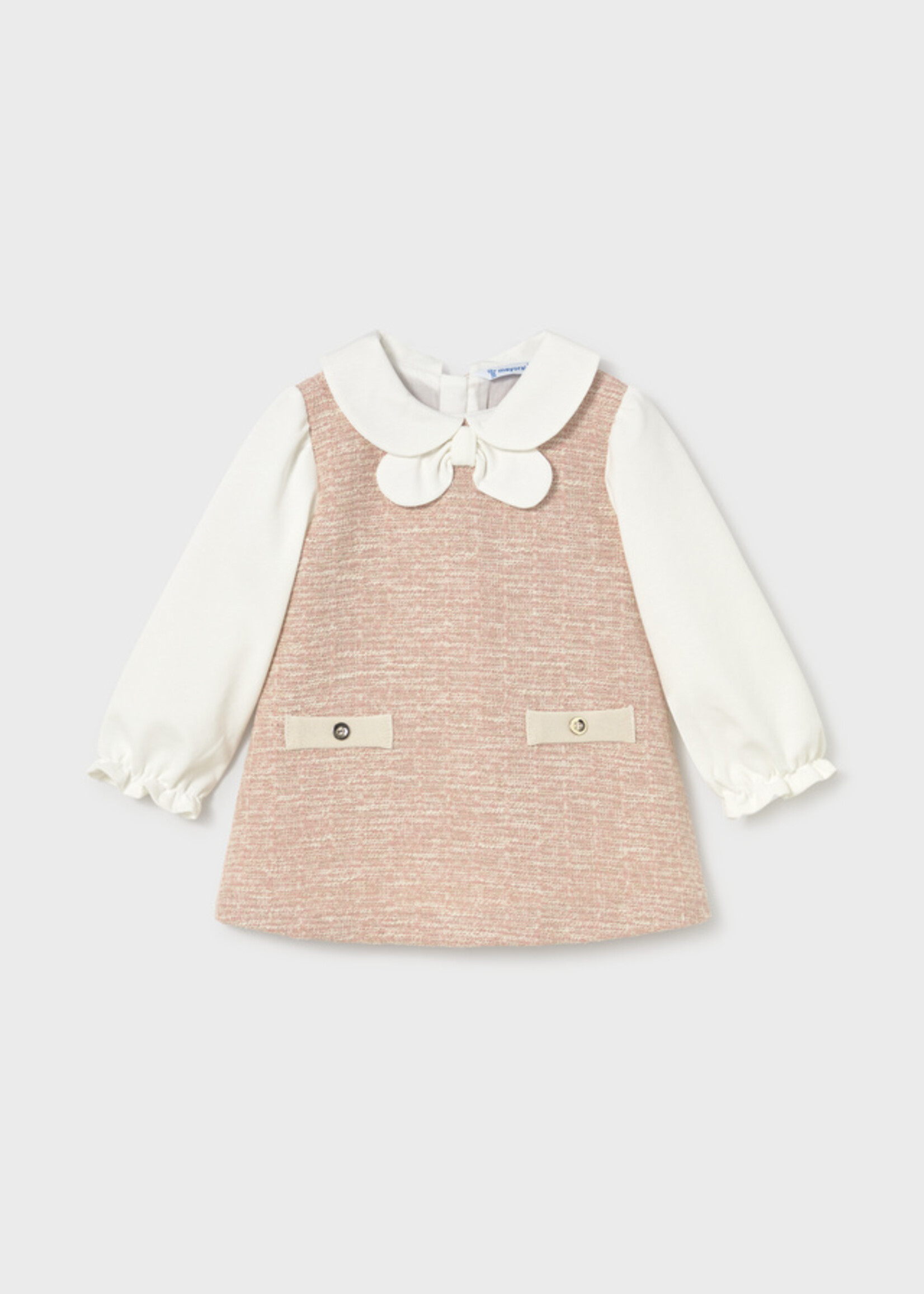 Mayoral Lt Pink Tweed-knit Combined Dress