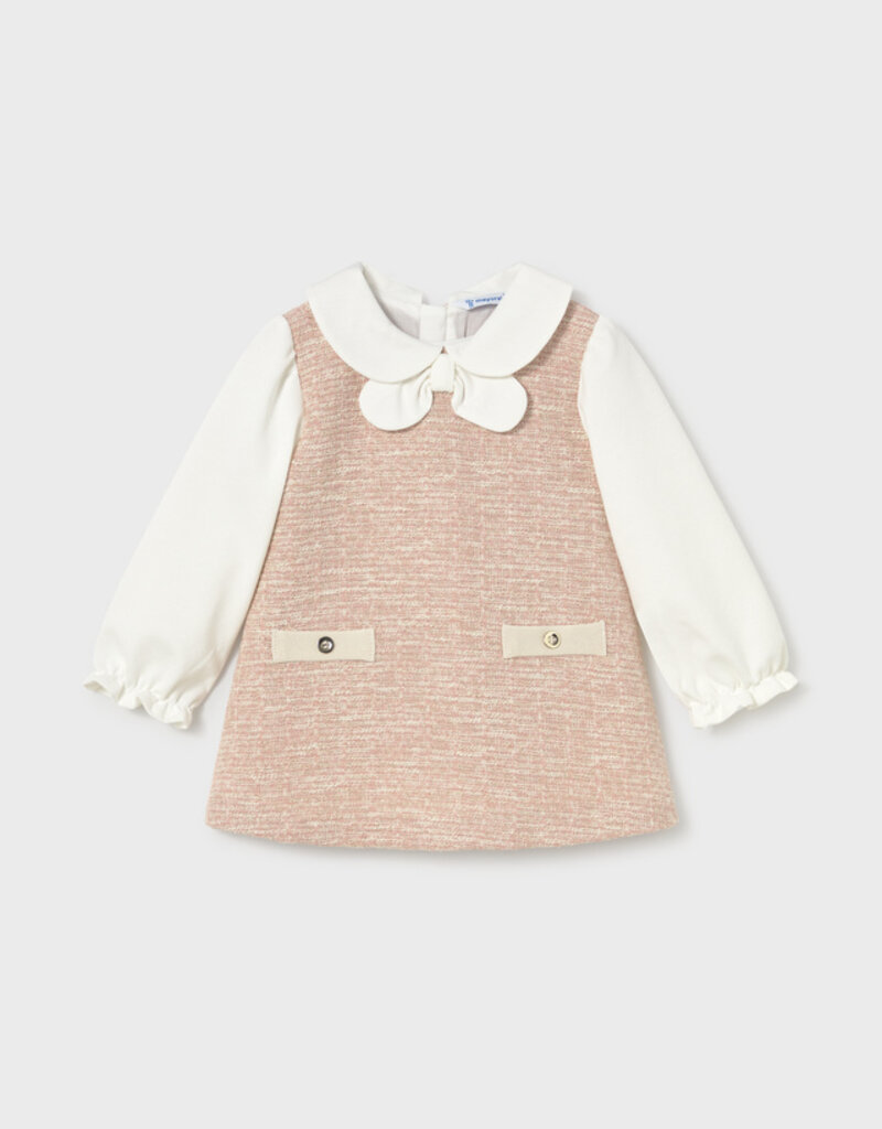 Mayoral Lt Pink Tweed-knit Combined Dress