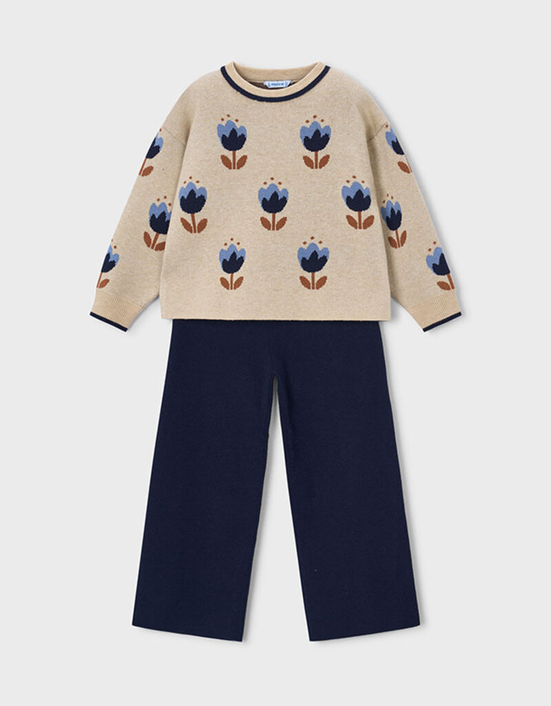 Mayoral Tulip Print Sweater/Navy Knit Pant Set