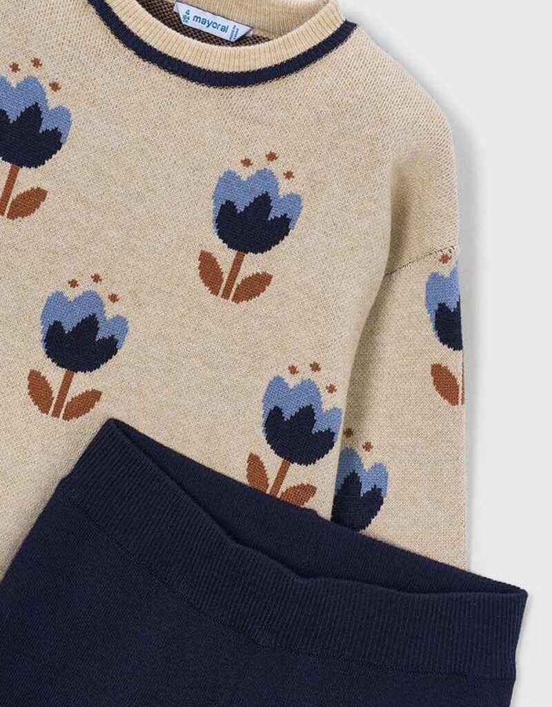 Mayoral Tulip Print Sweater/Navy Knit Pant Set