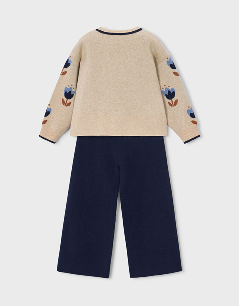 Mayoral Tulip Print Sweater/Navy Knit Pant Set