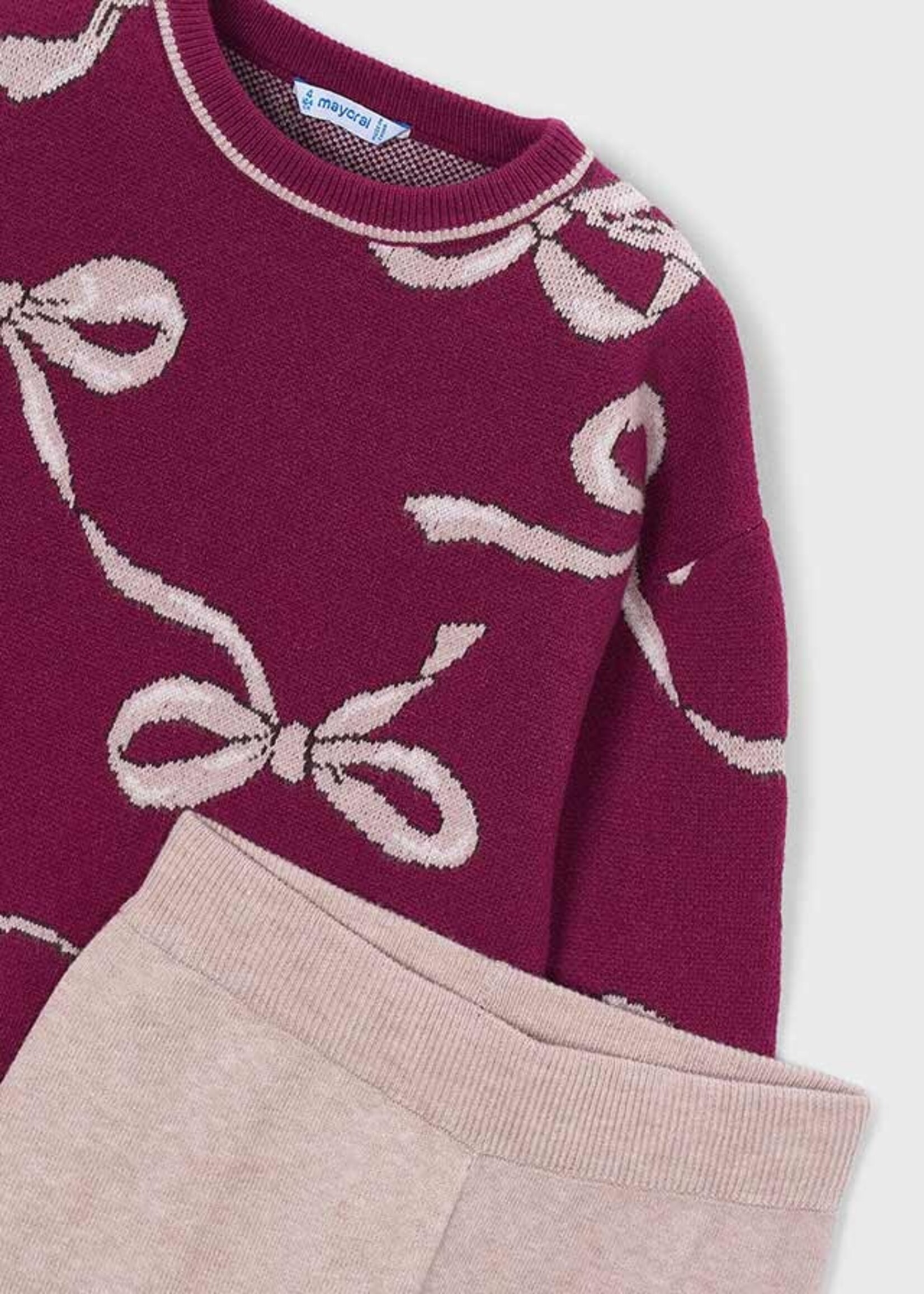Mayoral Cranberry Sweater/Khaki Knit Pant Set
