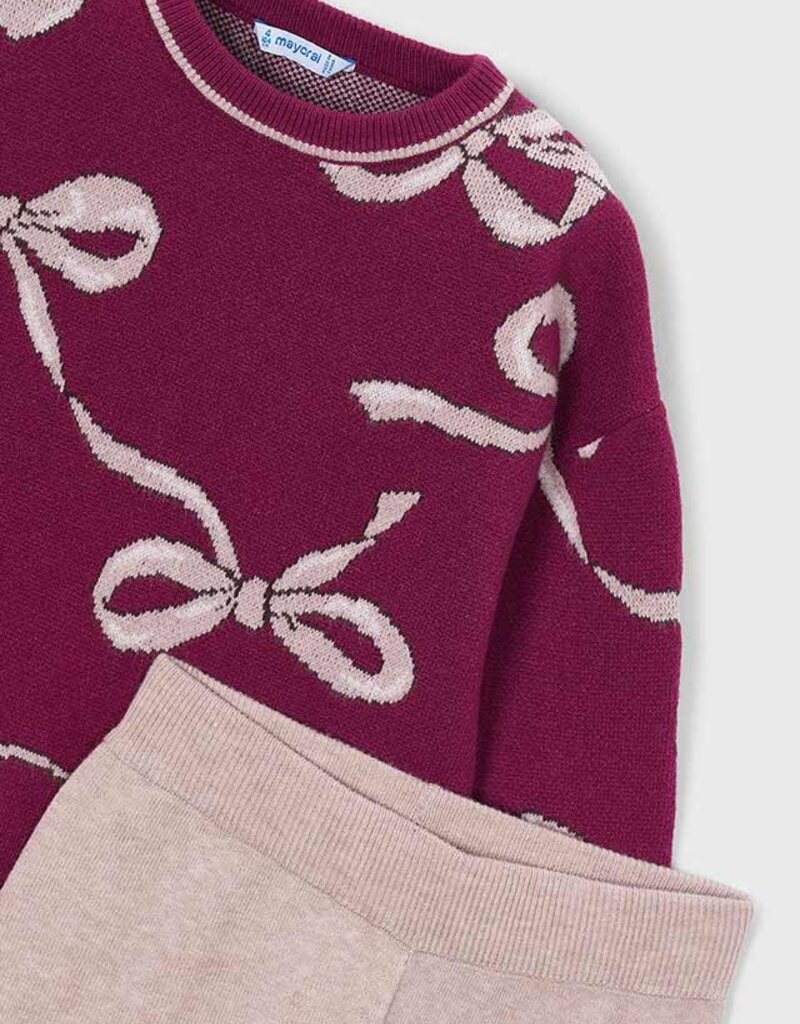 Mayoral Cranberry Sweater/Khaki Knit Pant Set