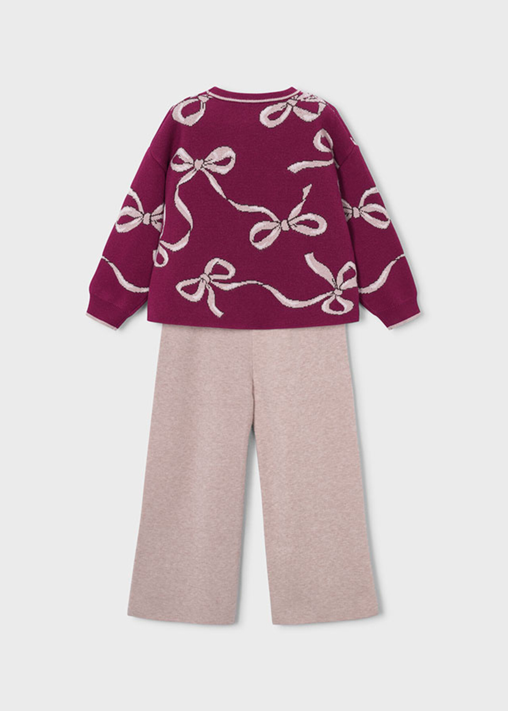 Mayoral Cranberry Sweater/Khaki Knit Pant Set