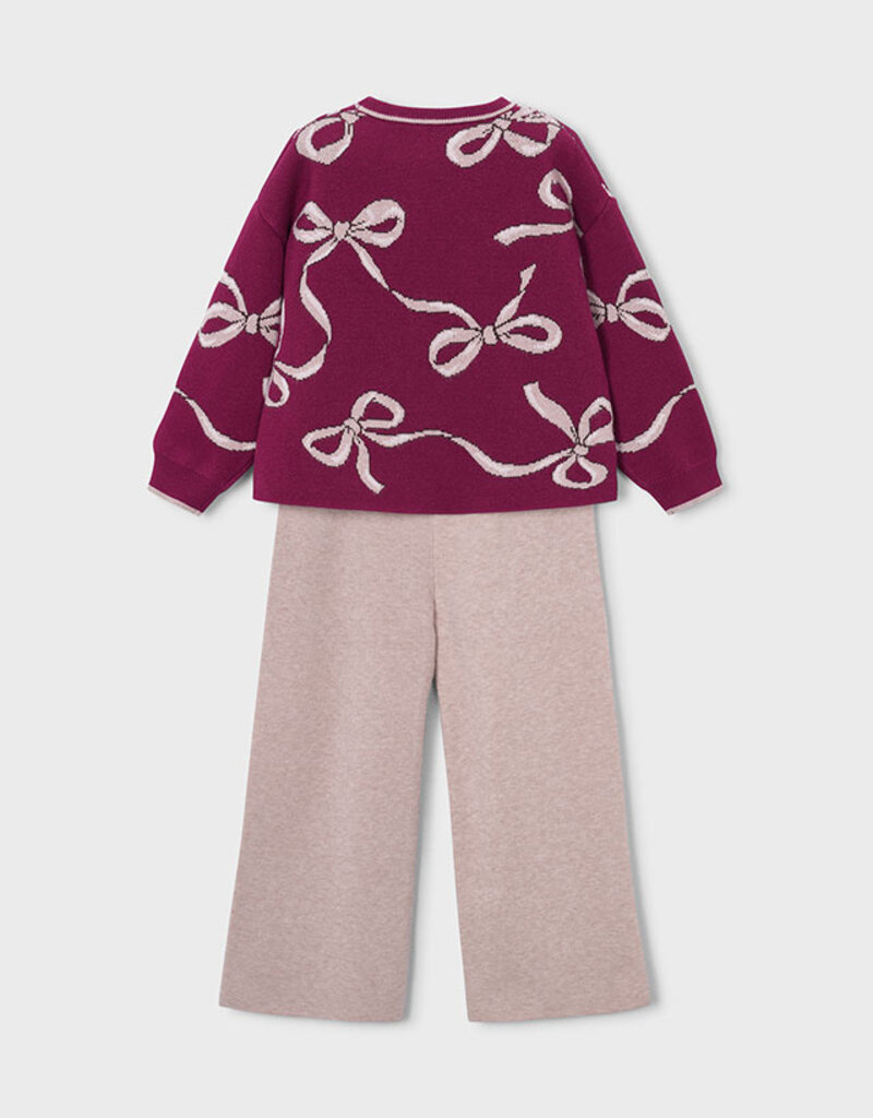 Mayoral Cranberry Sweater/Khaki Knit Pant Set