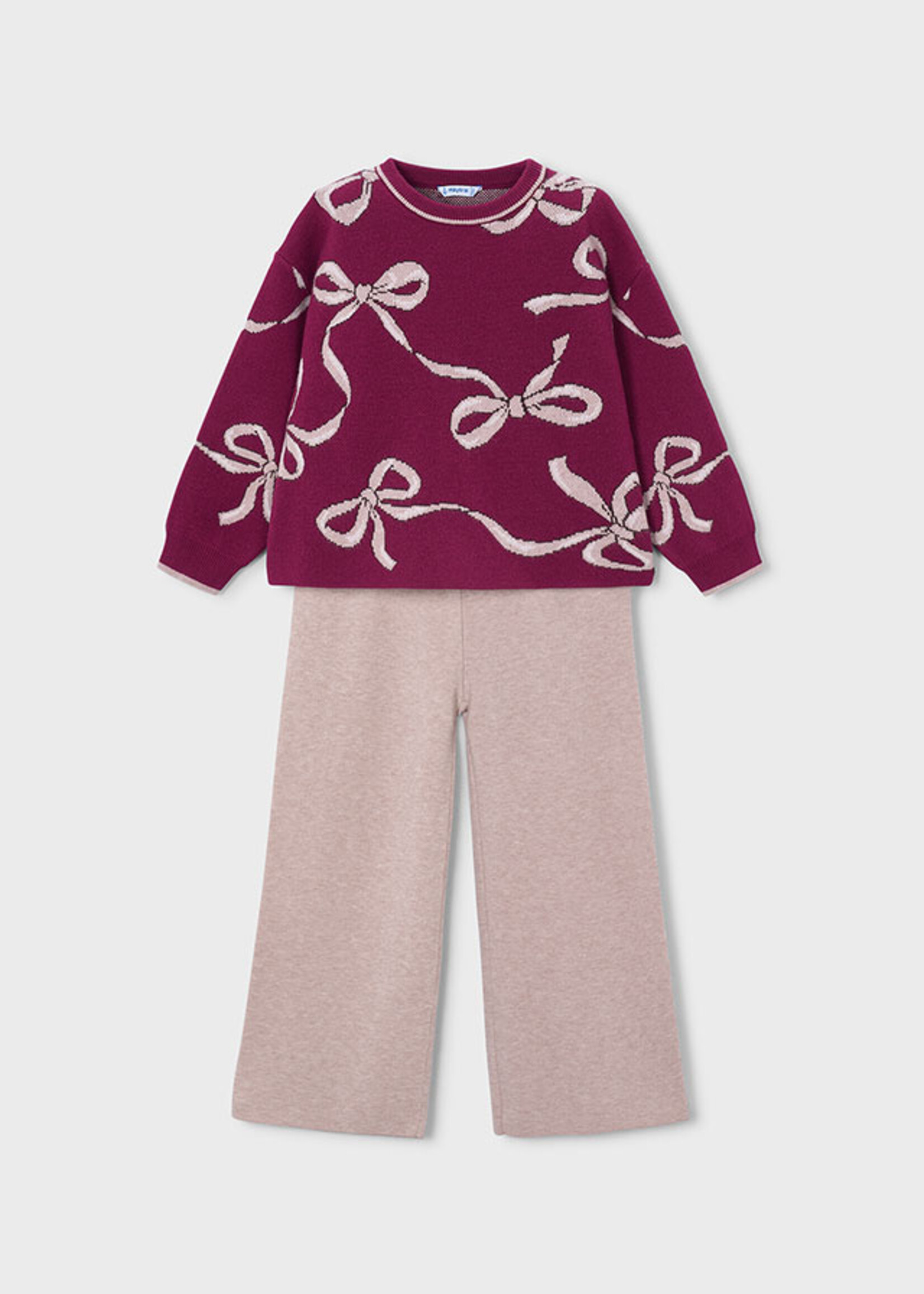 Mayoral Cranberry Sweater/Khaki Knit Pant Set