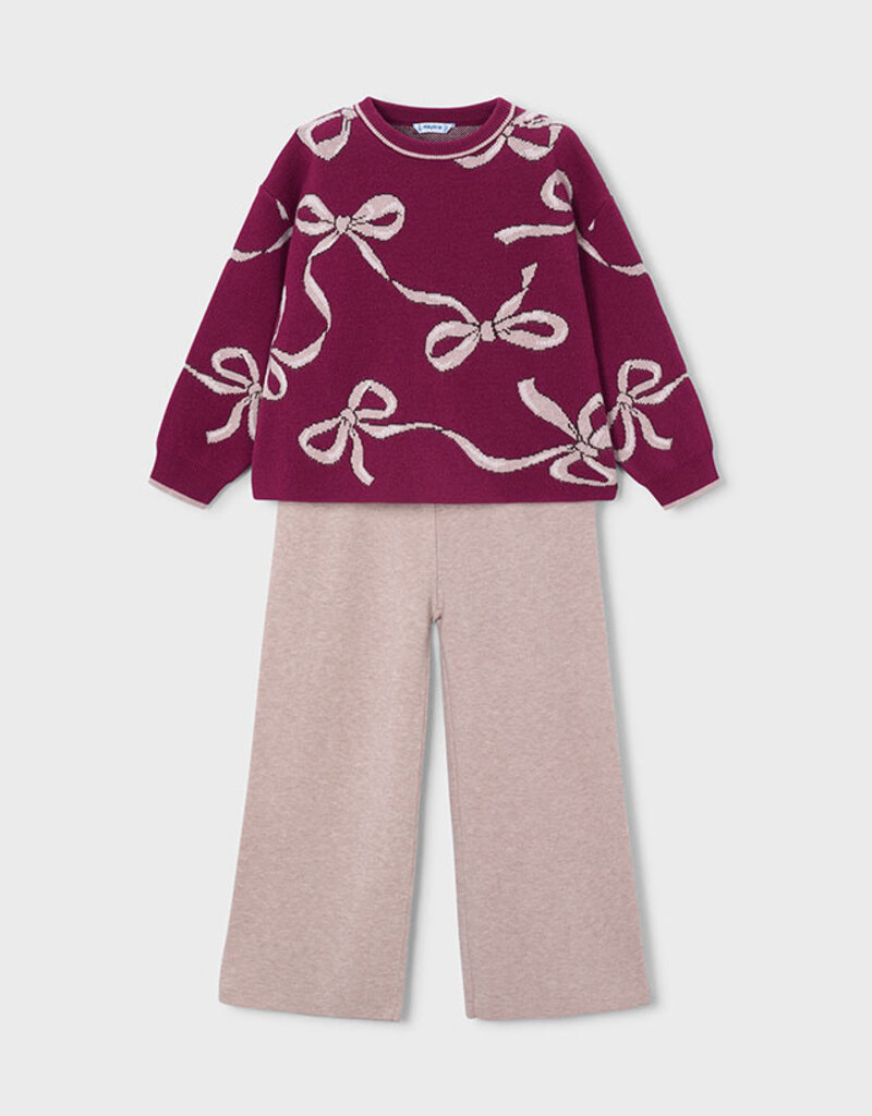 Mayoral Cranberry Sweater/Khaki Knit Pant Set