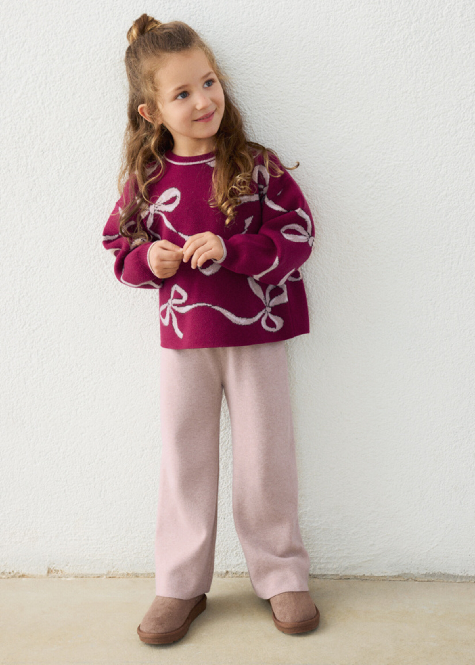 Mayoral Cranberry Sweater/Khaki Knit Pant Set