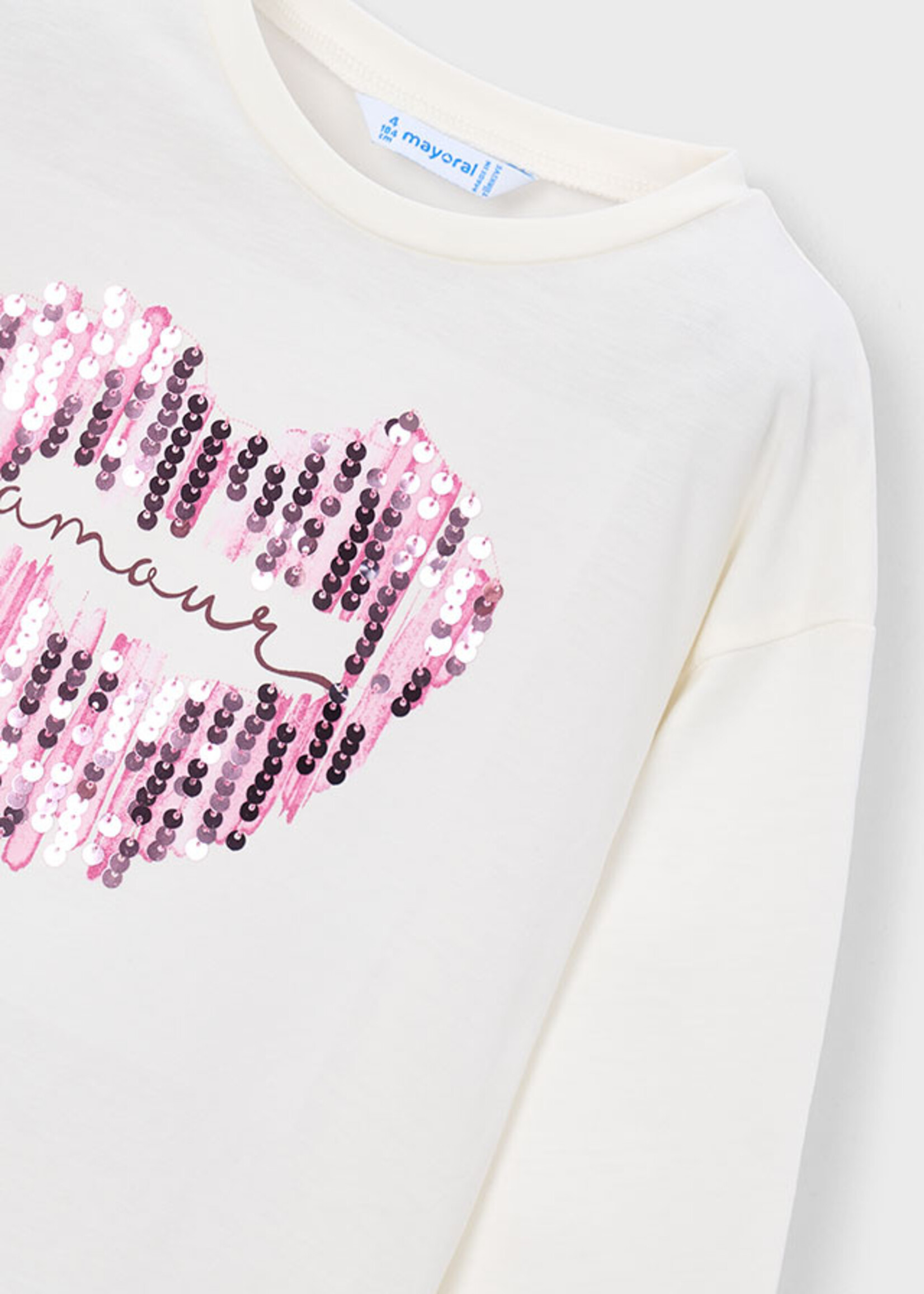 Mayoral White L/S Sequin Heart Tee