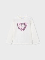 Mayoral White L/S Sequin Heart Tee