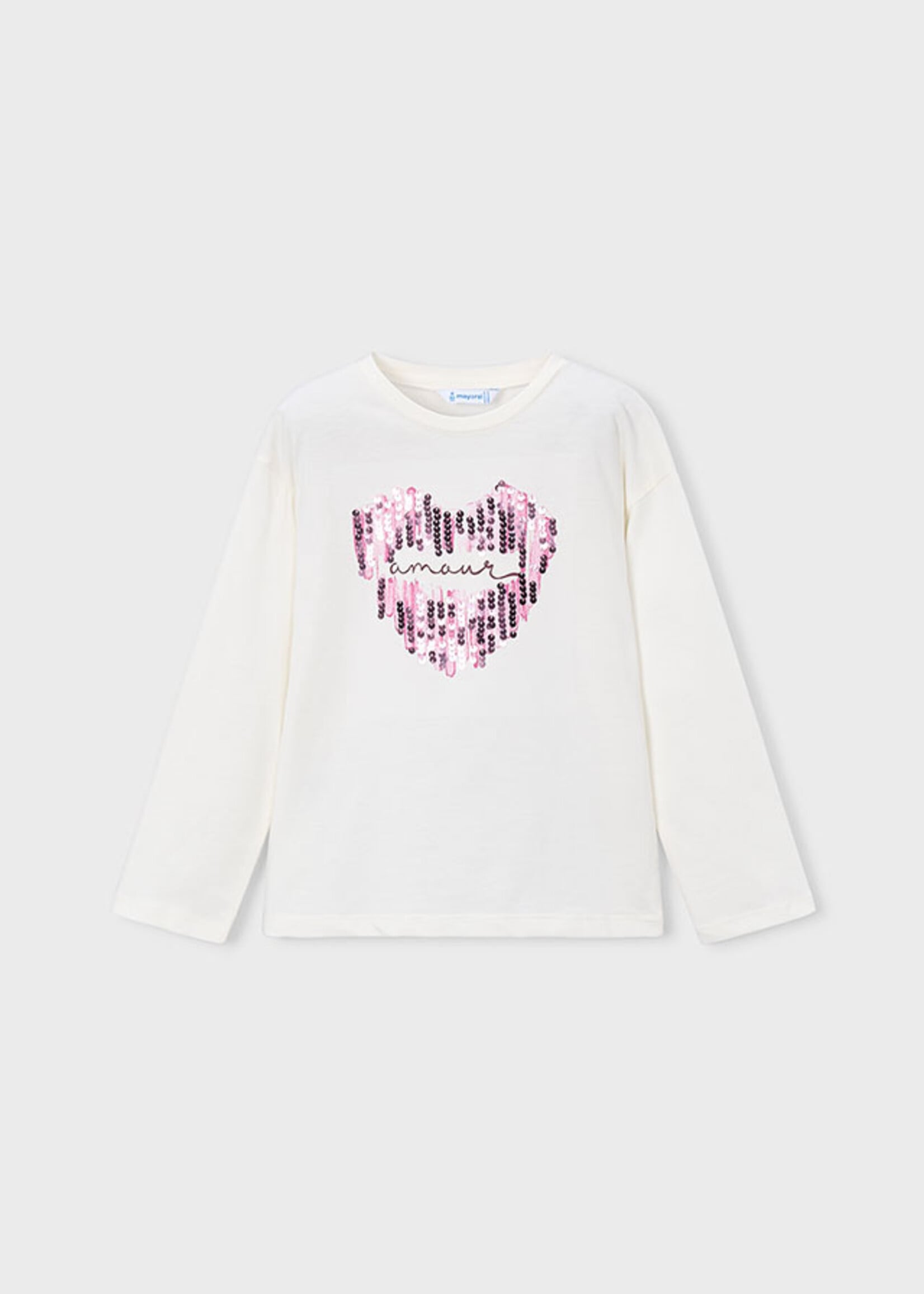 Mayoral White L/S Sequin Heart Tee