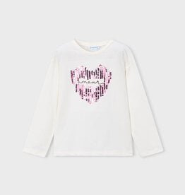 Mayoral White L/S Sequin Heart Tee