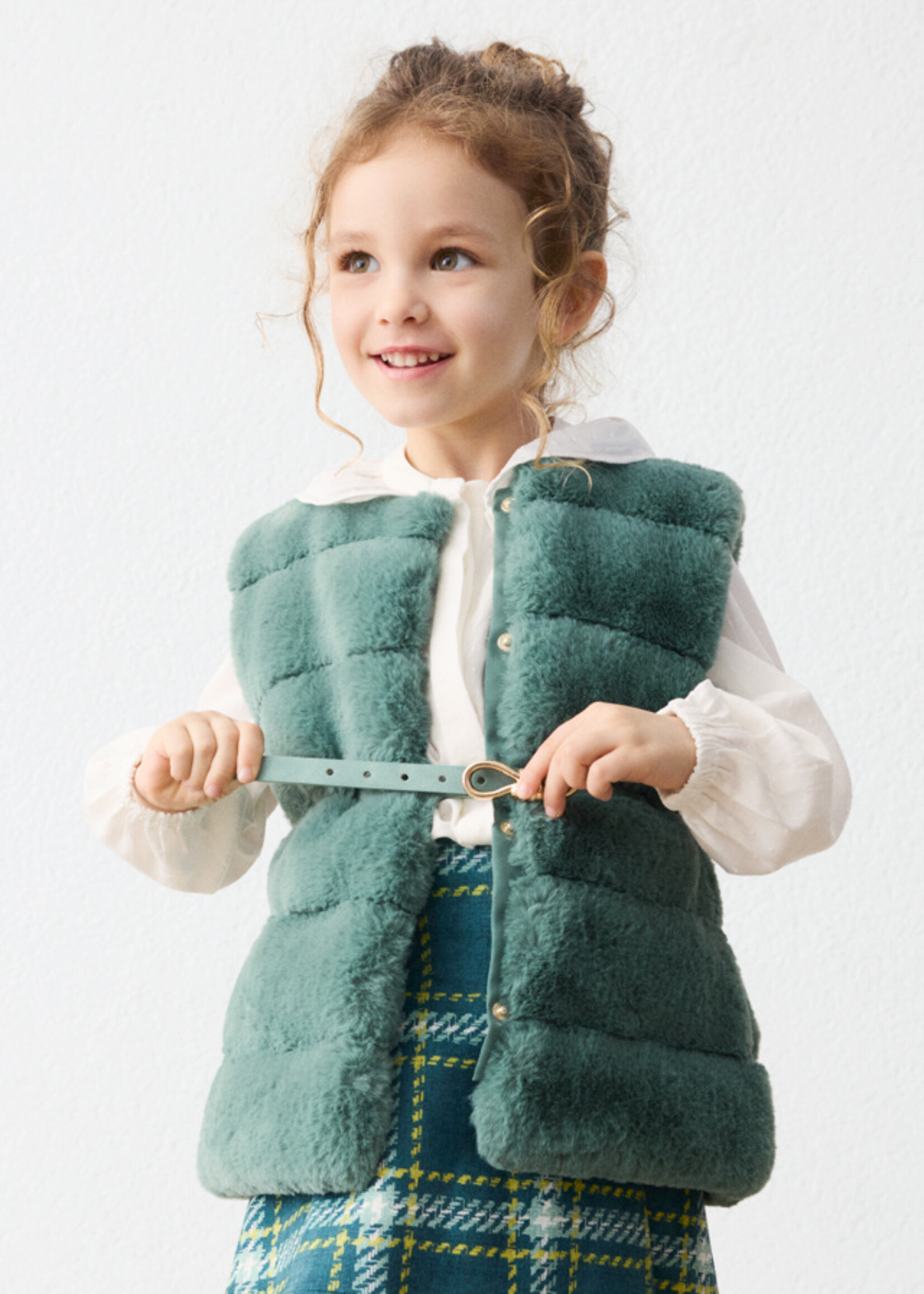 Mayoral Fur Vest w/Belt Bayleaf