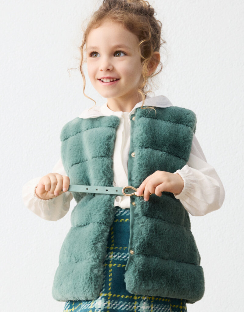 Mayoral Fur Vest w/Belt Bayleaf